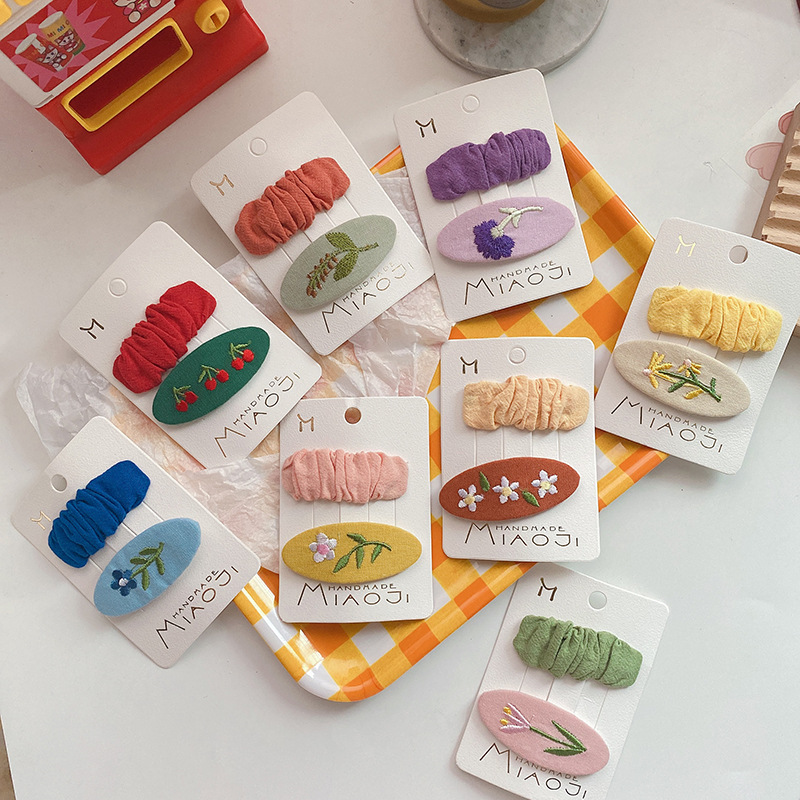 2Pcs/Set Kids Hair Clips Embroidered Flower Girl Hairclip Sweet Children Hairpin Headwear Barrettes Baby Infant Princess Hair Accessories C2020