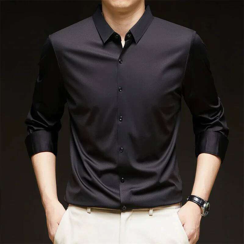 New Men's Business Casual Long Sleeved Solid Color Shirt Resistant Wrinkle Free Comfortable All Season Versatile Top