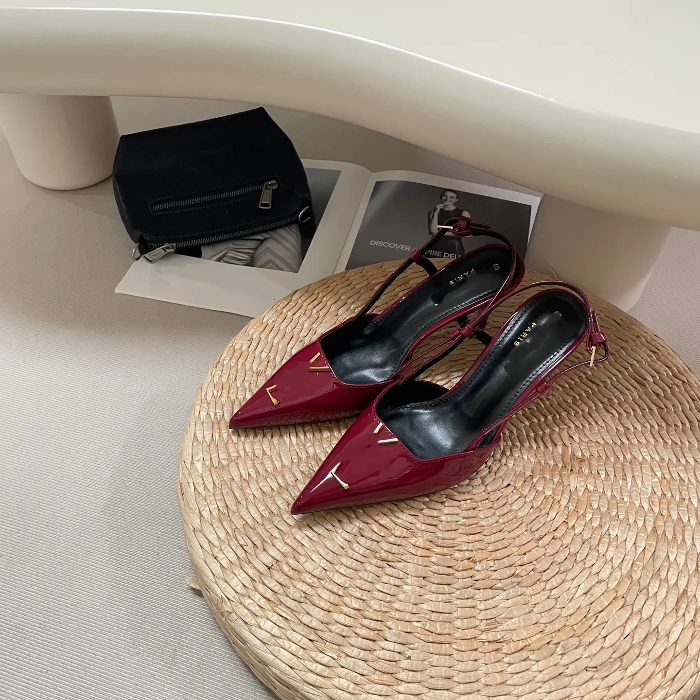 Designer heels women Burgundy Patent Leather Pointed Toe Heels Women's Stiletto Ankle Strap Sandals Elegant Party Dress Shoes luxury high heels