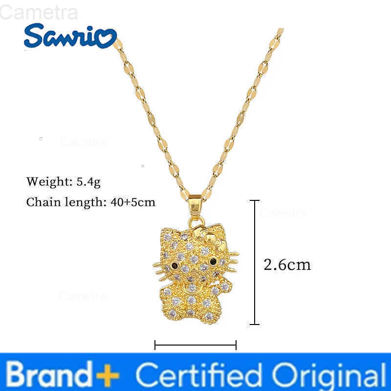 Sanrio Cute Gold Color Zircon Hello Kitty Pendant Necklaces for Women Girls Kawaii Cat Collar Jewelry Accessories Gifts H251229