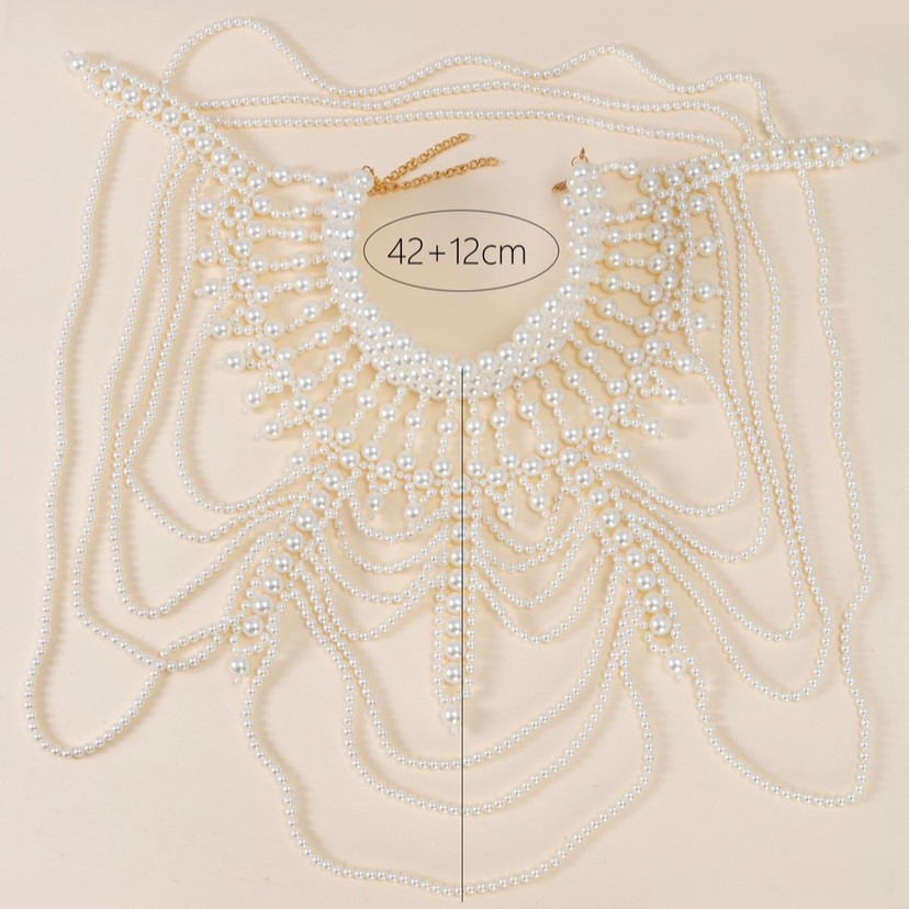 Stage Wear New Imitation Pearl Body Chain Beaded Collar Shoulder Big Necklaces Shawl Bridal Jewelry Sweater Long Chain Women Sexy Jewelry