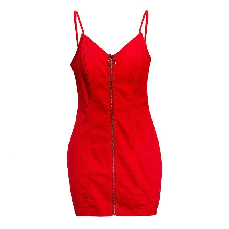 2024 Summer Womens Short Sleeve Tight Sexy Strap Dress with Ring Zipper 210423