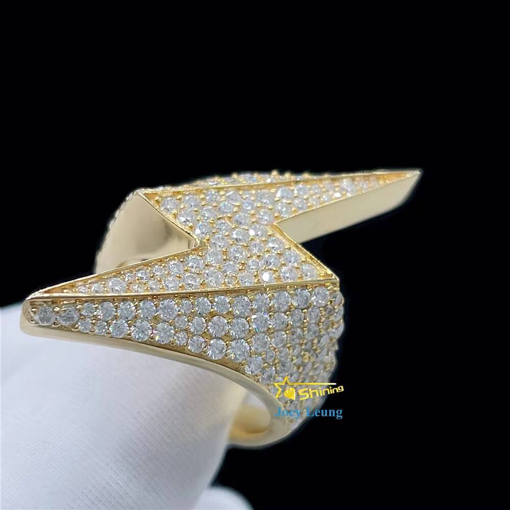 Moissanite Hip Hop Jewelry 925 Silver Lab Diamond Moissanite Lightening Fully Iced Out Ring