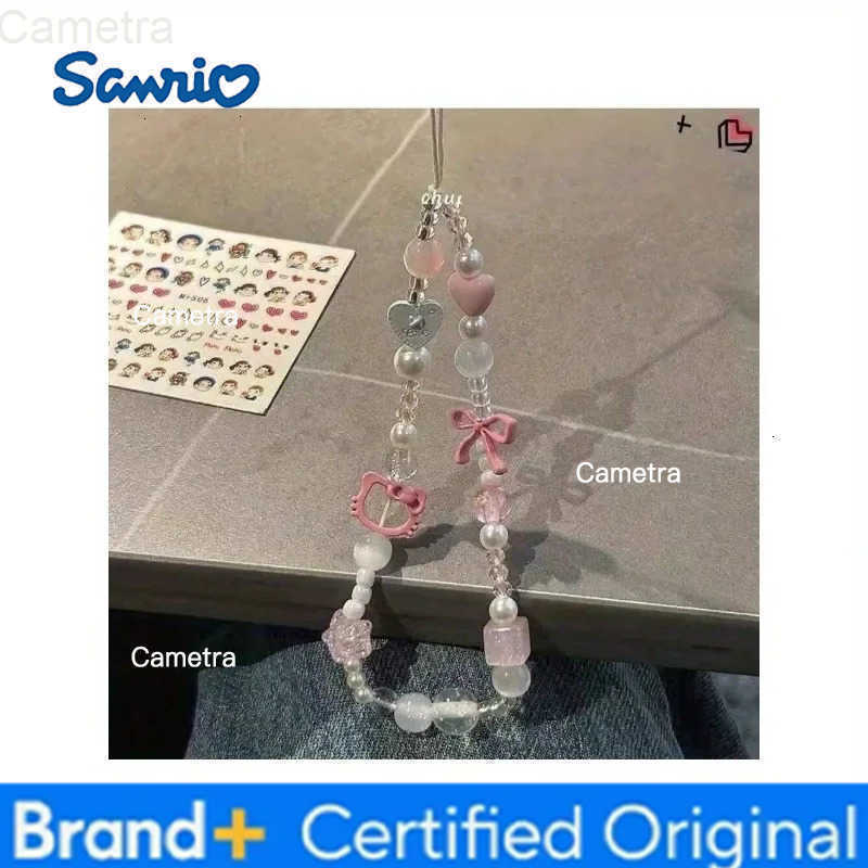 Sanrio Cute Hello Kitty Cat Pink Phone Chain Beaded Chain Keychain Jewelry Camera Hanging Rope Cartoon Kitty Phone Strap Gift H251229