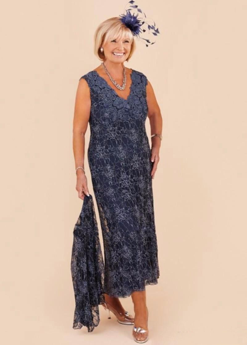 New Arrival Tea Length Mother of the Bride Dresses with Jacket Full Lace Crystal Plus Size Formal Groom Mother Dress
