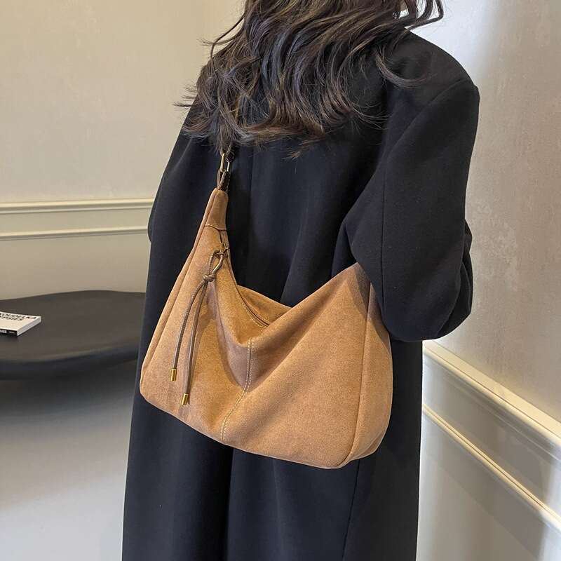 Dumpling Retro Fashion Suede Design Commuting Versatile Elegant Style Single Shoulder Crossbody Underarm Bag SHANGFANNI