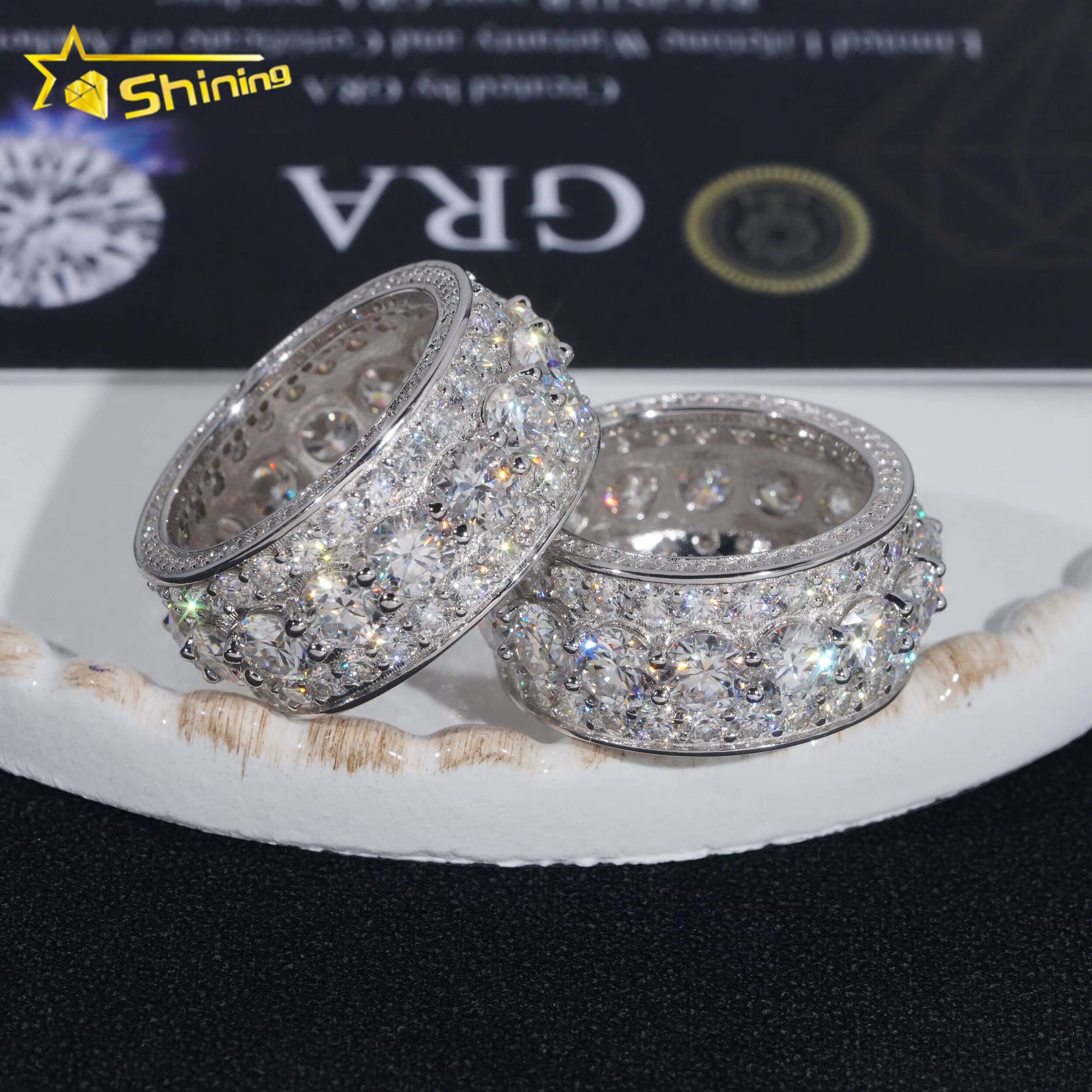 Wholesale Custom Luxury Hip Hop Jewelry 925 Sterling Silver Fully Iced Eternity VVS Diamond Moissanite Iced Out Ring for Men