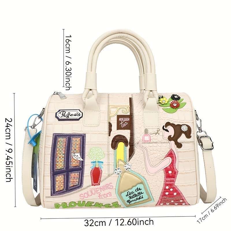 JINXIANGGUO Colorful Bag Adjustable Multicolor Embroidered Women S Crossbody Bag Vibrant Peace Love Design Resistant Large Capacity Polyester Lining P