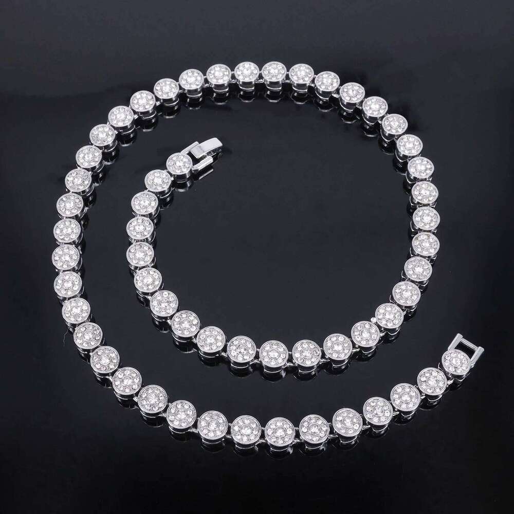 ZAKOL 45CM New Shiny Round Rhinestone Hip Hop Tennis Chain Bracelet Necklace Set for Women Men Jewelry Gift