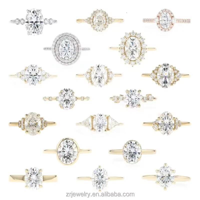 Fashion Jewelry Rings 18K 925 Sterling Silver Classic Ellipse Oval Shaped Moissanite Ring White Gold Band