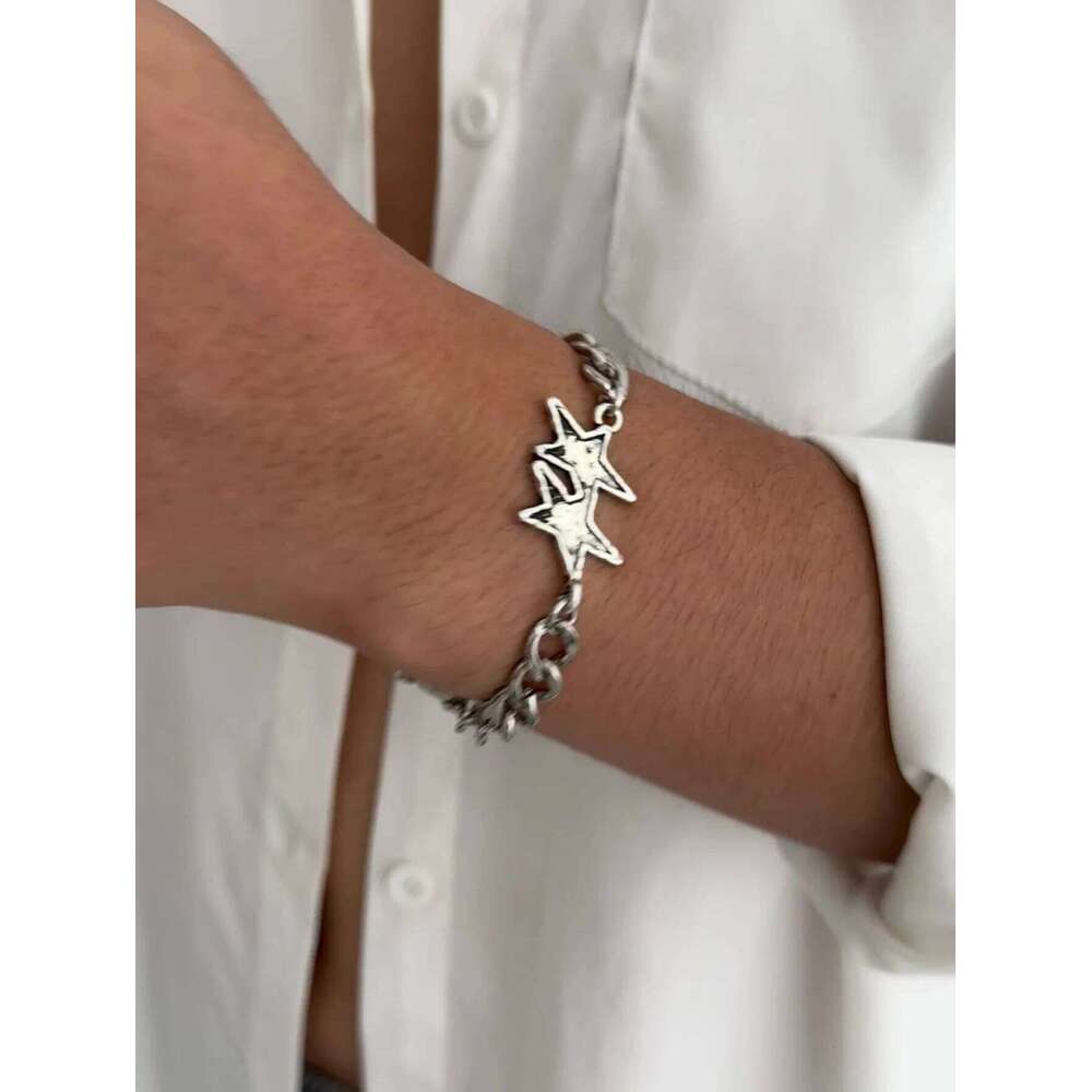 1pc Retro Double Stars Bracelet For Men Woman Hip Hop Unisex Punk Jewelry Cool Rock Luxury Accessories 25H1229