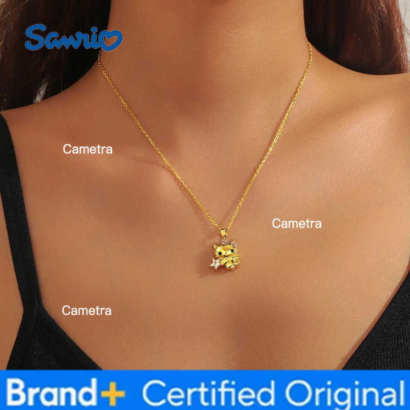 Sanrio Cartoon Lovely Zircon Star Hello Kitty Pendant Necklaces for Women Girls Gold Color Stainless Steel Chain Jewelry Accessories H251229
