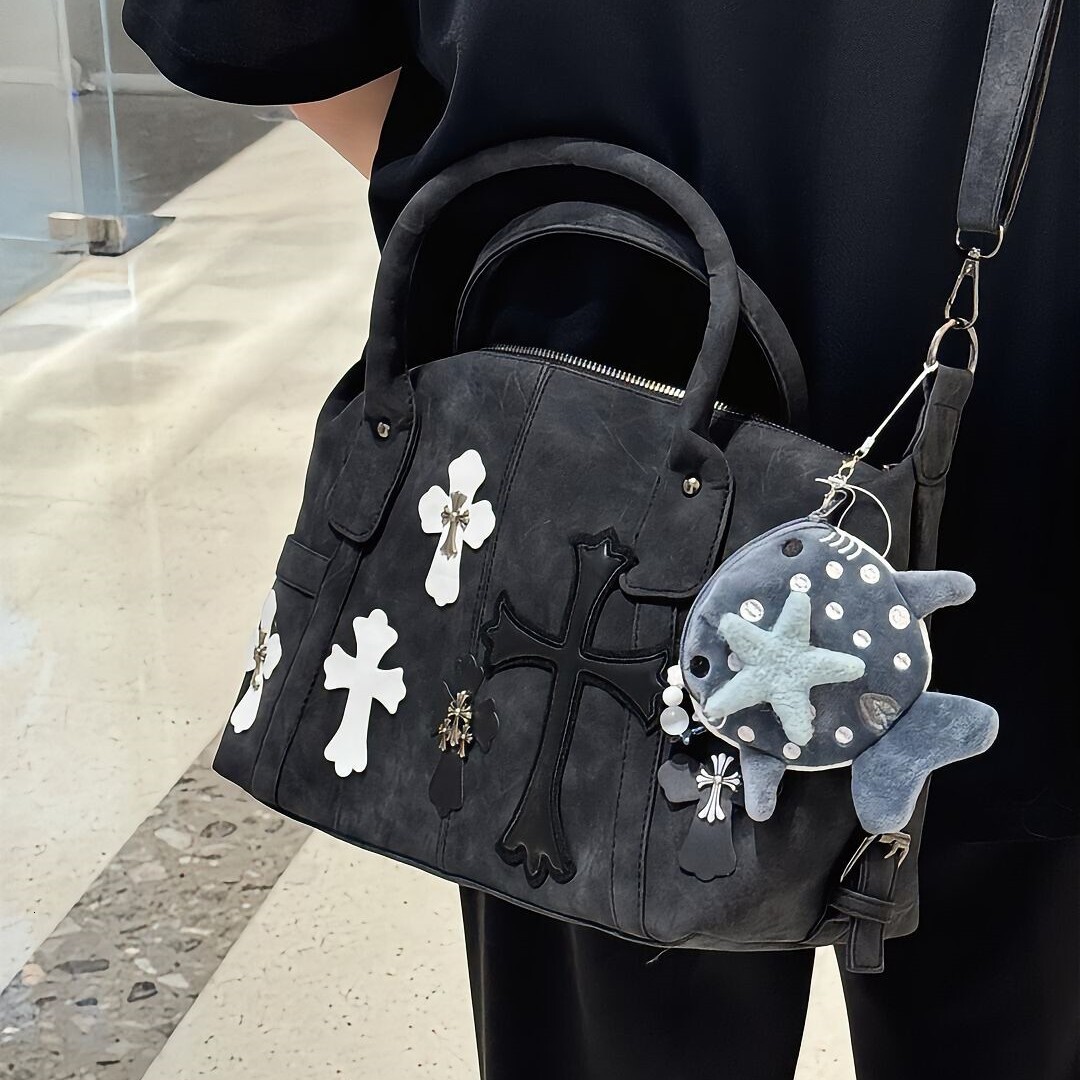 designer bag Black White Patchwork Travel Roman Metal Cross Shoulder Crossbody Bag