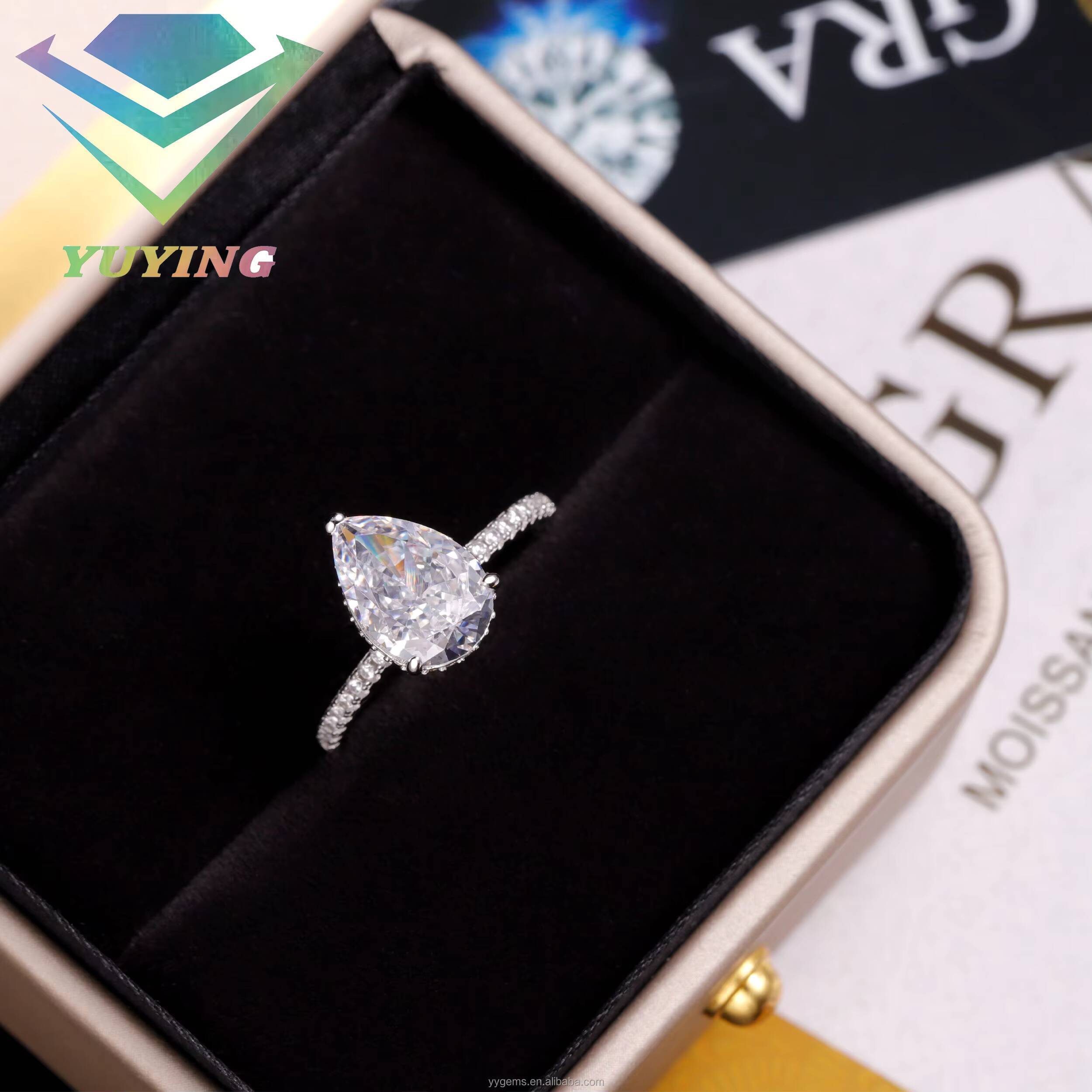 Fine Jewelry Engagement Ring Real 14K White Gold 7x10mm Pear Cut Moissanite Diamond Wedding Ring