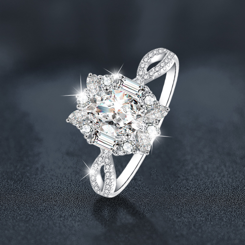 Exquisite Mozambique Diamond Ring With Elegant Ladies Oval Pigeon Egg Shaped Design White Diamond Ring Artificially Cultivated Diamond Gift