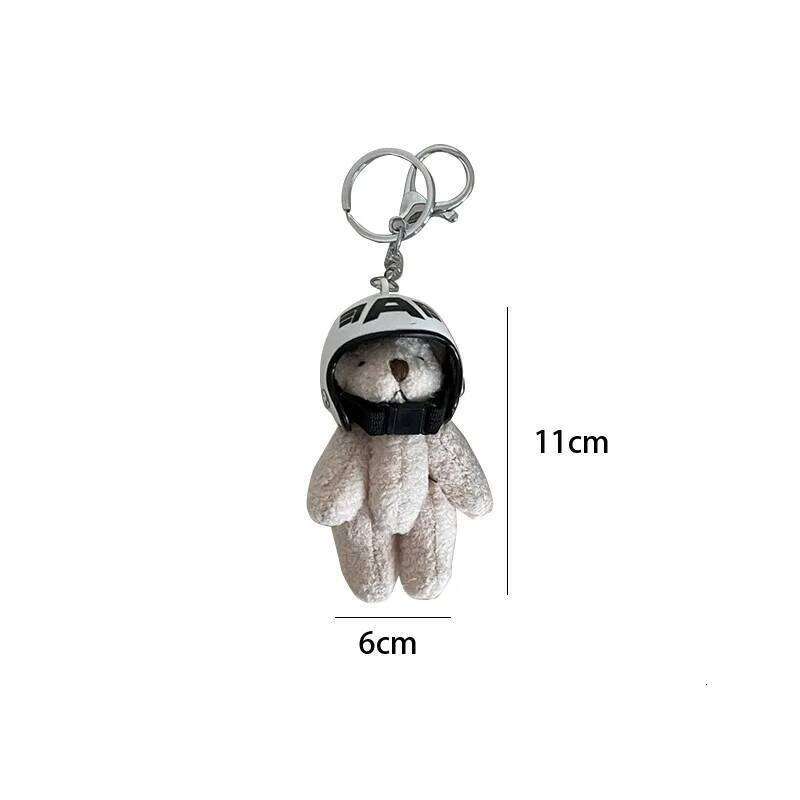 ZAKOL New Cute Helmeted Bear Keychains Y2K Plush Ornament Pendant Car Keyring Backpack Decoration Bag Charm Jewelry