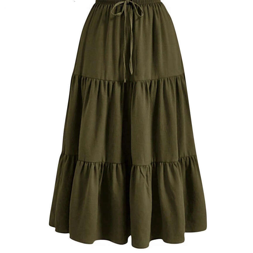 Women's Tiered Maxi Skirt Elastic Waist Drawstring Long Skirt for Casual Daily Wear Ruched Elastic Pocket Skirt Patchwork