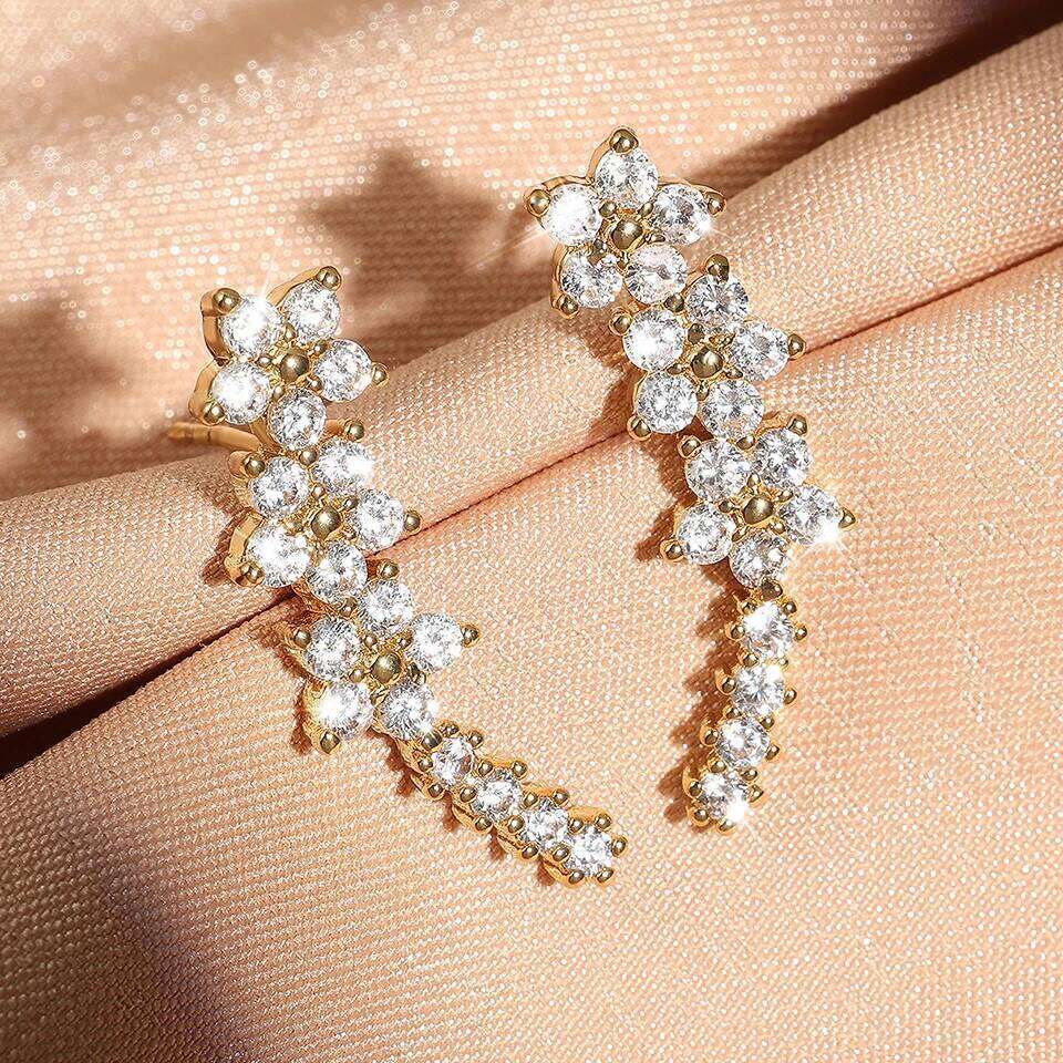 ZAKOL Exquisite Shiny Zircon Mini Flowers Stud Earrings for Women Sweet Female Pierced Ear Accessories Party Jewelry