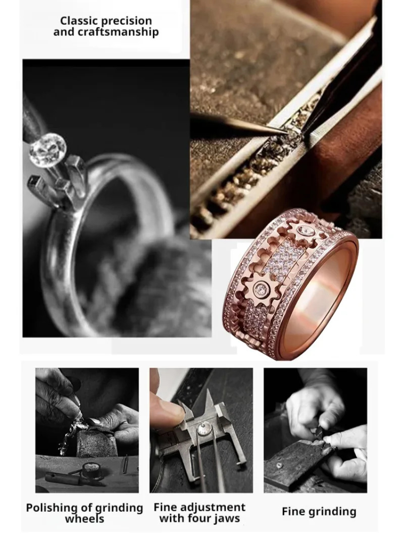 Mens and Womens Couple Star Wheel Ring Pair Ring Turnable Gear Rotating Rose Gold Style 251224