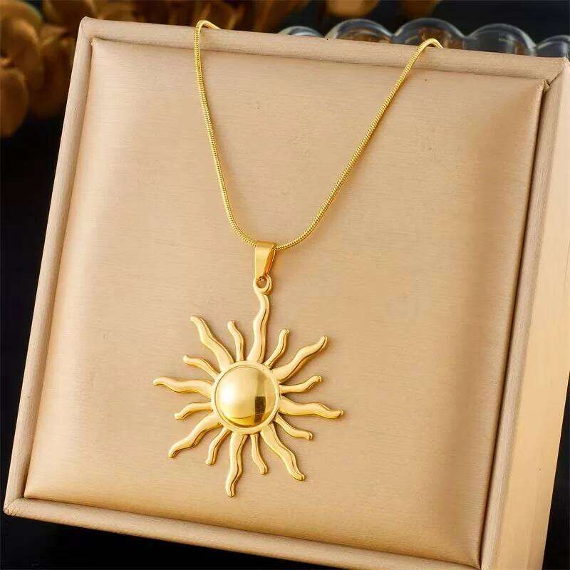 ZAKOL 316L Stainless Steel Golden Sun Pendant Necklace For Women Girl New Concise Solar Neck Chain Choker Jewelry Gift