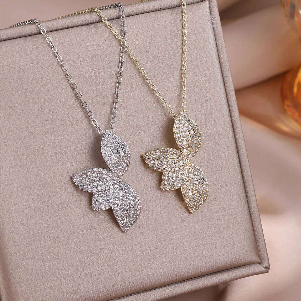 ZAKOL Luxury Full Shiny Micro Zircon Leaf Earrings&Necklace Set AAA CZ Symmetric Wedding Party Jewelry for Women