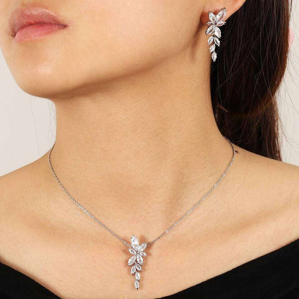 ZAKOL Fashion Leaf Zircon Drop Earrings for Women White Gold Color Marquise Crystal Bridal Earring Wedding Party Jewelry