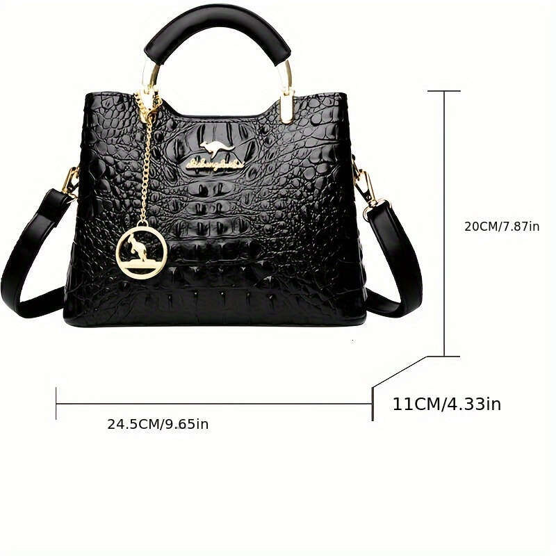 JINXIANGGUO Luxury Green Crocodile Embossed Handbag For Wo Elegant Shoulder Purse With Detachable Strap Golden Tone Hardware And Sophisticated Chain D