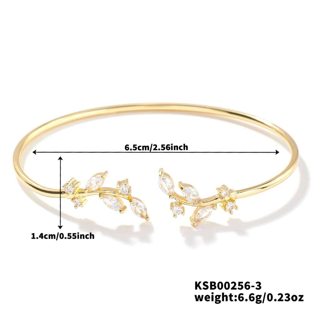 ZAKOL Simple Leaf Zircon Open Gold Color Stainless Steel Cuff Bracelet Pulseira Feminin Tiny Hand Jewelry