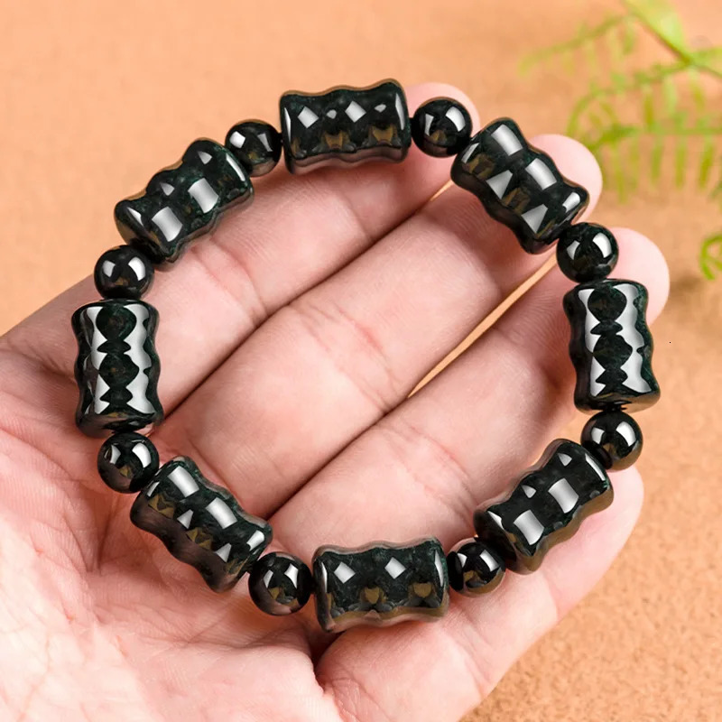 Natural Real an Ink Jade Six Character Mantra Beads Bracelet Charm Jewelry Bangle Fashion Accessories Gift for Women 251219