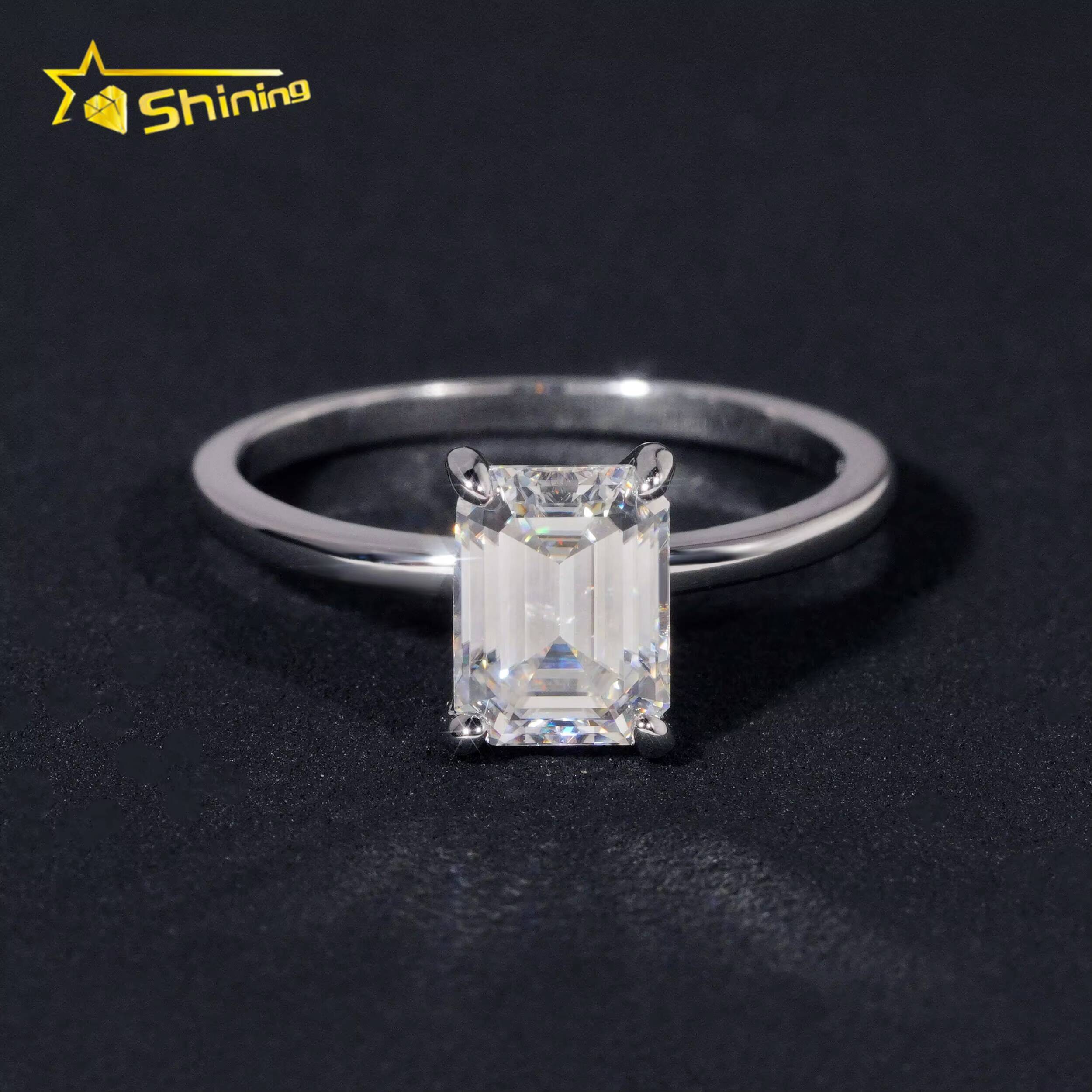 Wholesale 925 Sterling Silver Vvs Diamond Engagement Rings Women 2ct Rhodium Plated Gold Ring Moissanite Women Ring