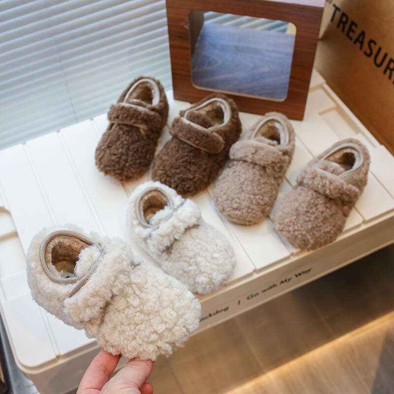 INS Girls' Fleece-Lined Plush 2025 Winter New Korean Style Boys' Warm Cotton Shoes Internet Celebrity Cute Loafers