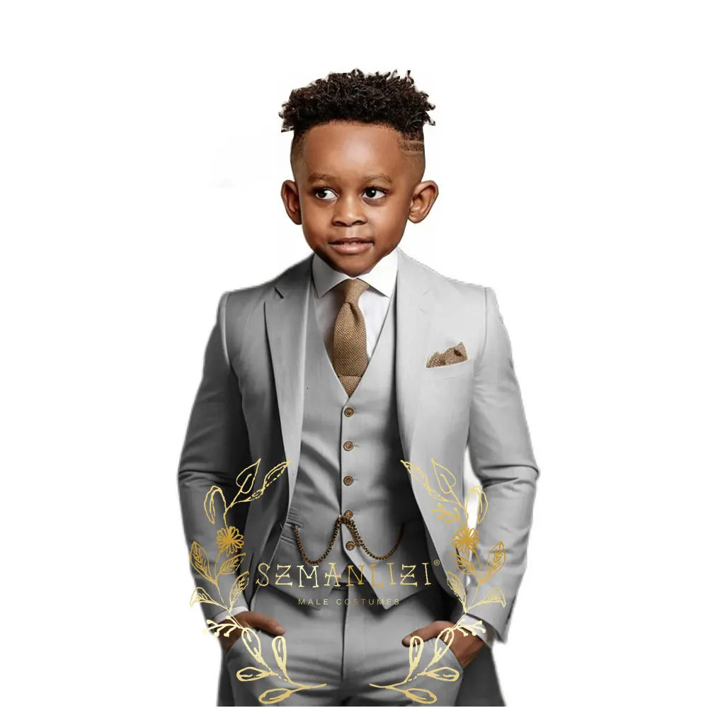 Suit Boys Wedding Tuxedo Beige Jacket Vest Pants 3 Piece Set Formal Clothes Holiday Party Blazer Kids Custom Outfit 251218