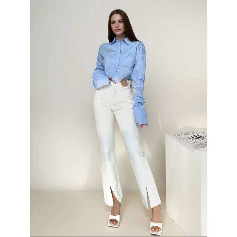 Zadily Women's Long Sleeve Shirt Minimalist Button Up Loose Crop Top Solid Color Female Blouse Summer 2025 ZHE HAN