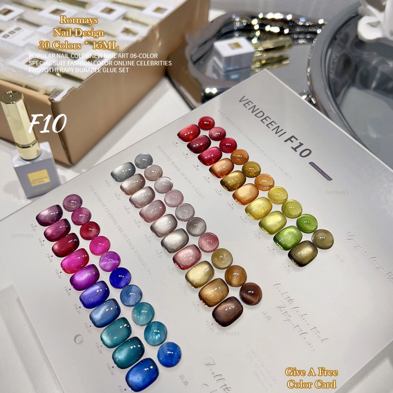 Rormays Cat's Eye Brightening gel 30 piece mixed semi permanent UV transparent glue Star Sky Shining Brightening Nail Primer 15ml Salon Wholesale