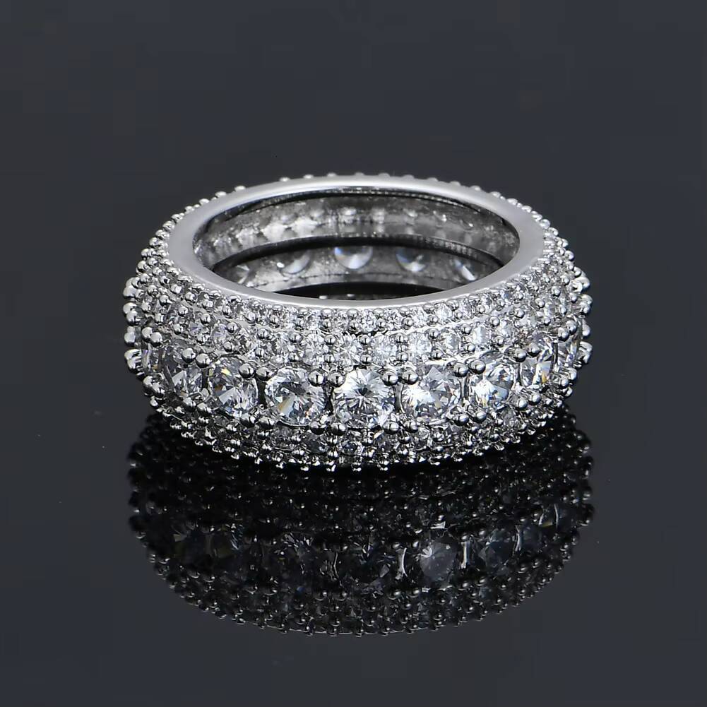 Fashionable 10mm S925 Plated Solid 18K Gold ICED Out Shiny Cuban Band Rings Rapper Style Moissanite Rings for Hiphop Life