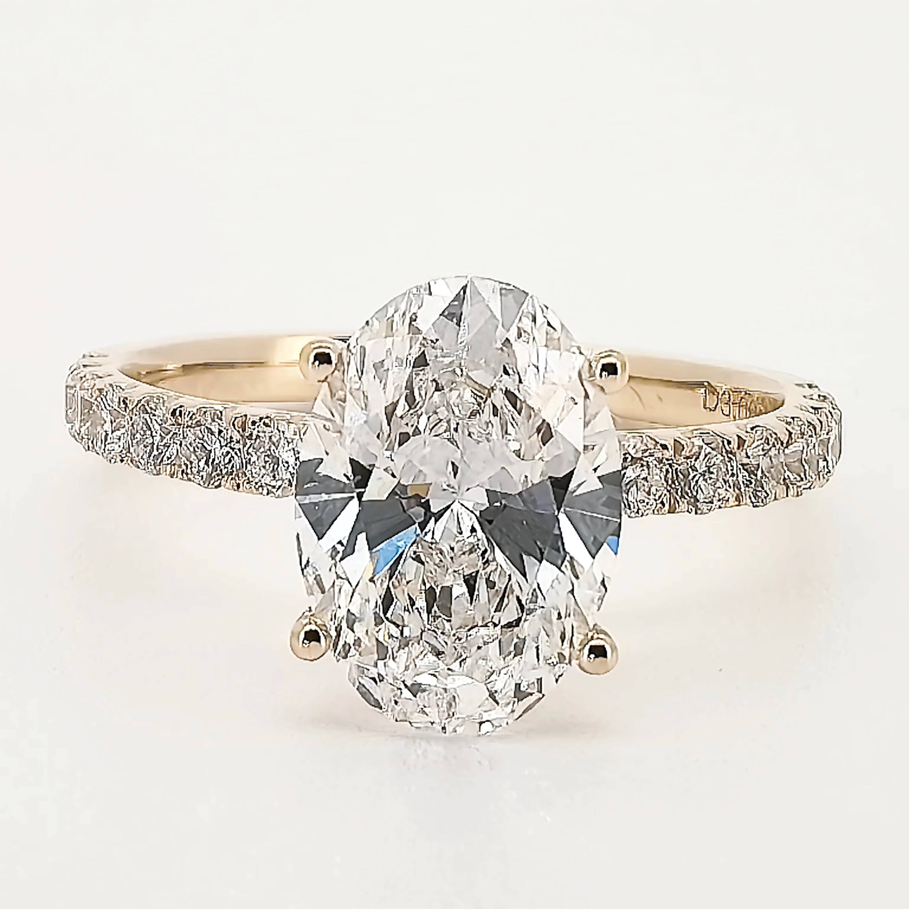 Classic 2ct Synthetic Diamond Engagement Ring 14k Real Gold Igi Certified Pave Setting Cvd Lab Grown Diamond Ring