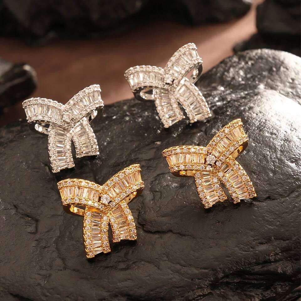 ZAKOL Cute Sweet AAA Zirconia Bow Stud Earrings for Women Korean Fashion Aesthetic Engagement Wedding Jewelry