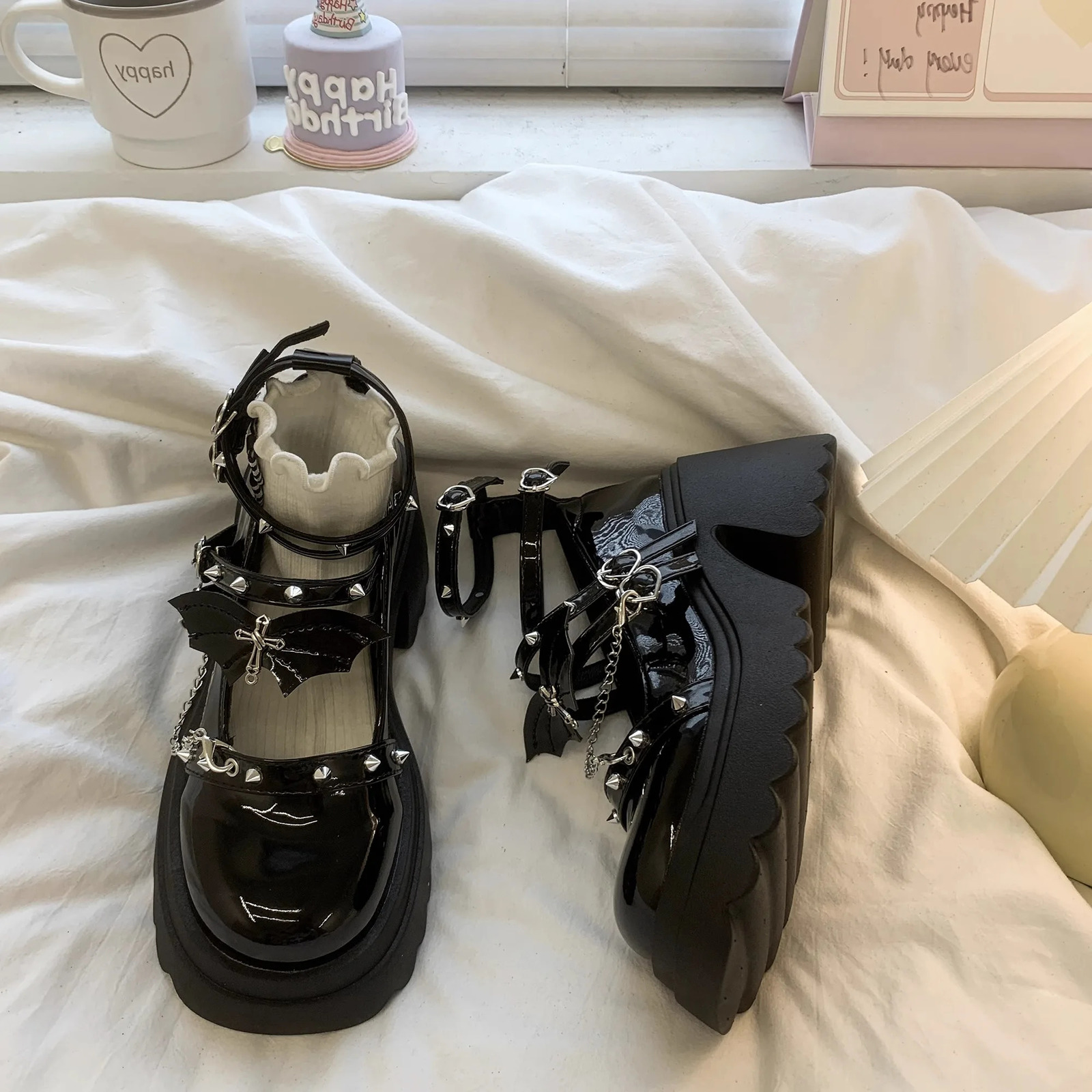 Punk k JK orm Mary Janes High Heels Thi Bot Small Leather oes Womens Lolita Faion Single oes Korean Sle251222