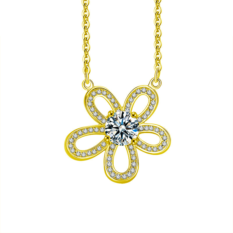 Fashionable Moissanite Inlaid Sunflower Necklace Exquisite And High End Full Diamond Five Petal Flower Pendant Necklace