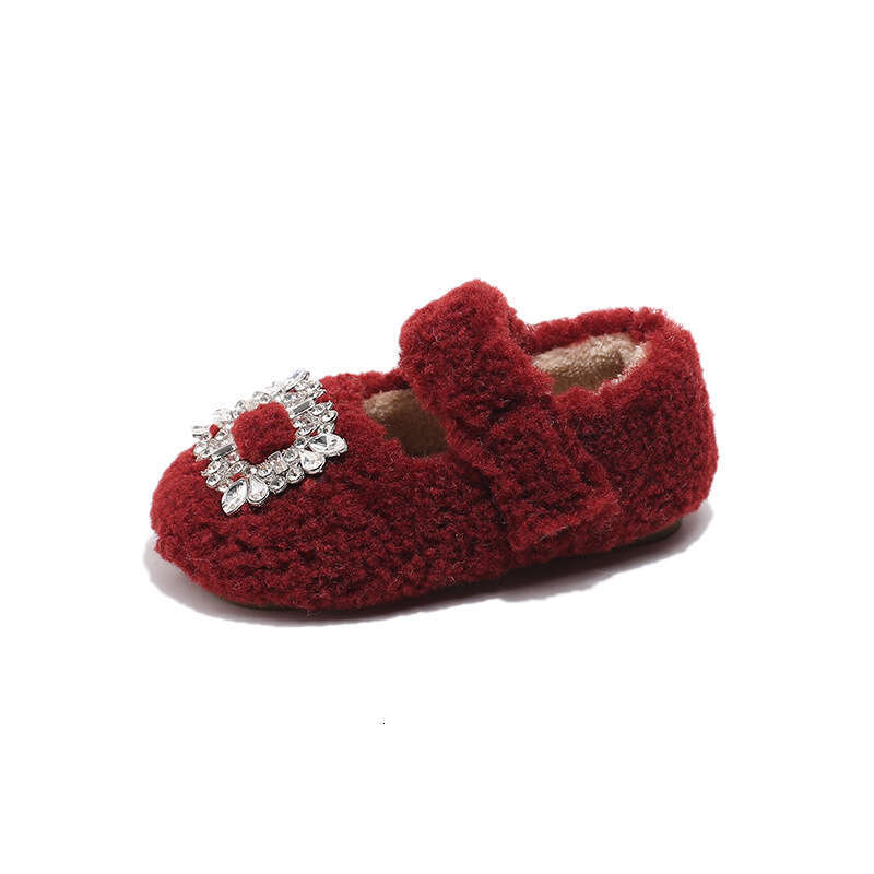 INS Fleece-Lined Fur 2025 Autumn Winter New Korean Style Girls' Rhinestone Princess Soft Sole Warm Cotton Shoes