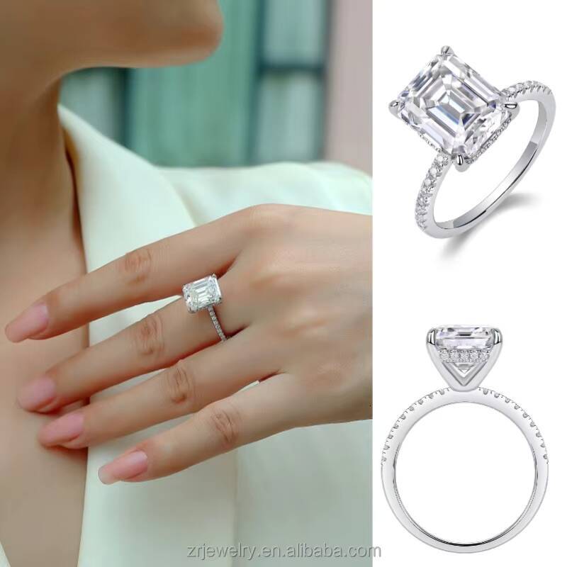 3CT Sterling Silver Moissanite Emerald Cut Pear Cut Diamond Ring Emerald Pear Cut Luxury Wedding Band