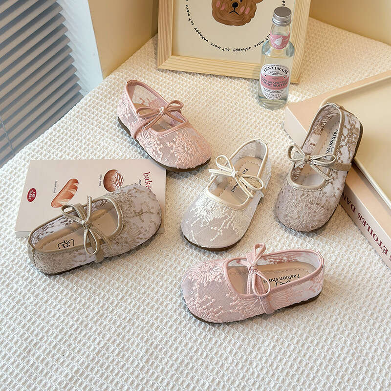 Flat Breathable Lace Mesh Single 2025 Spring Summer New Korean Style Girls' Bowknot Shallow Mary Jane Shoes