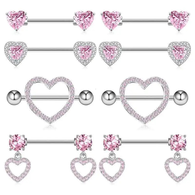 12PC/Set Stainless Steel Pink Heart Moon Nipple Piercing Kit Fashion Crystal Sexy Nipple Ring Body Jewelry Perforacin Del Pezn 251224