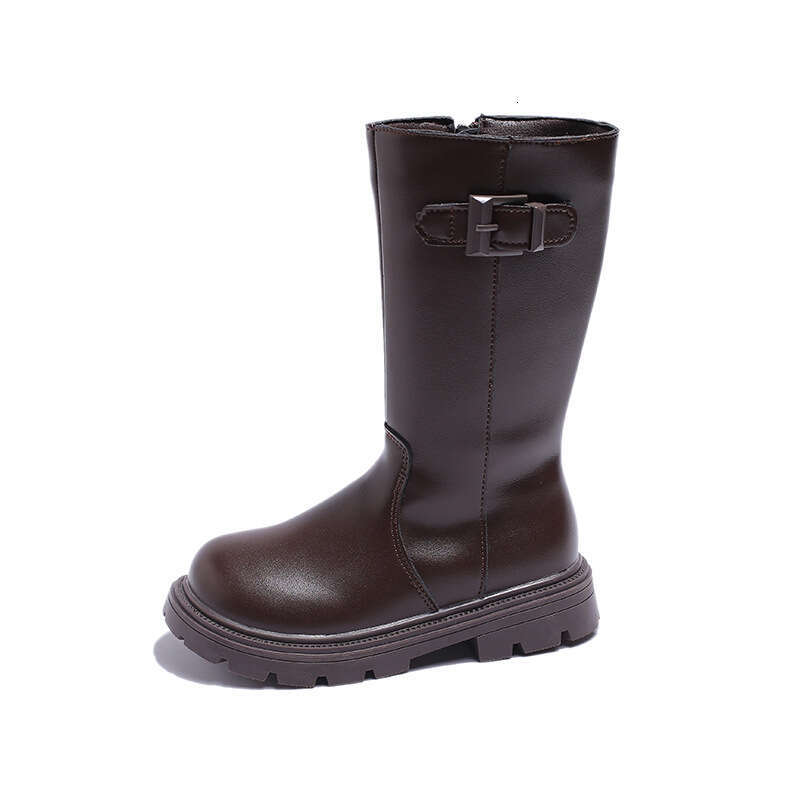 INS Children's Long 2025 Winter New Korean Style Girls' Thick-Soled Fleece-Lined High Side Zipper Riding Boots