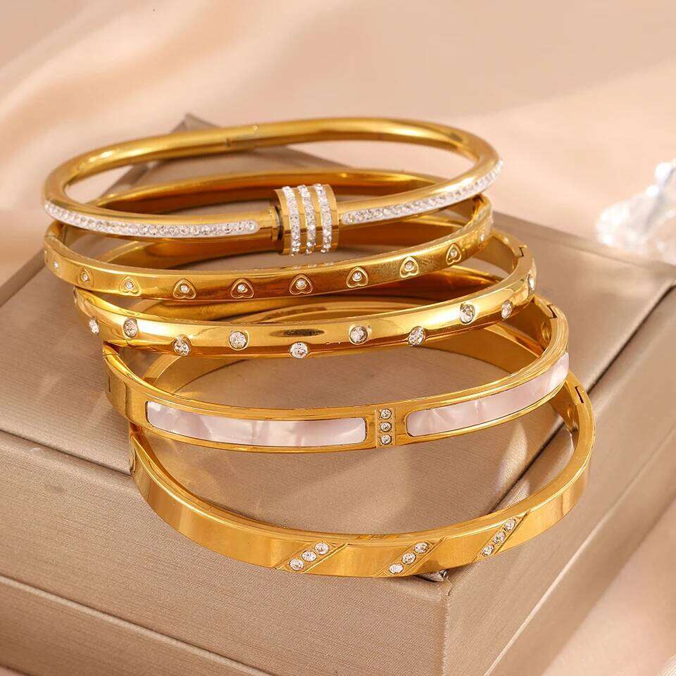 ZAKOL 5/1pcs Stainless Steel Bracelet With Shiny Zircon High-end Fashion Stacking Jewelry Birthday Party Gift for Women