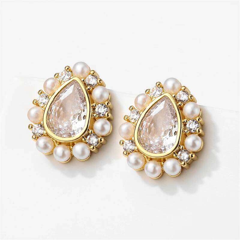 Korean Round Imitation Pearl Stud Earrings for Women Cute Water Drop Zircon Wedding Earring Party Jewelry 2023 New