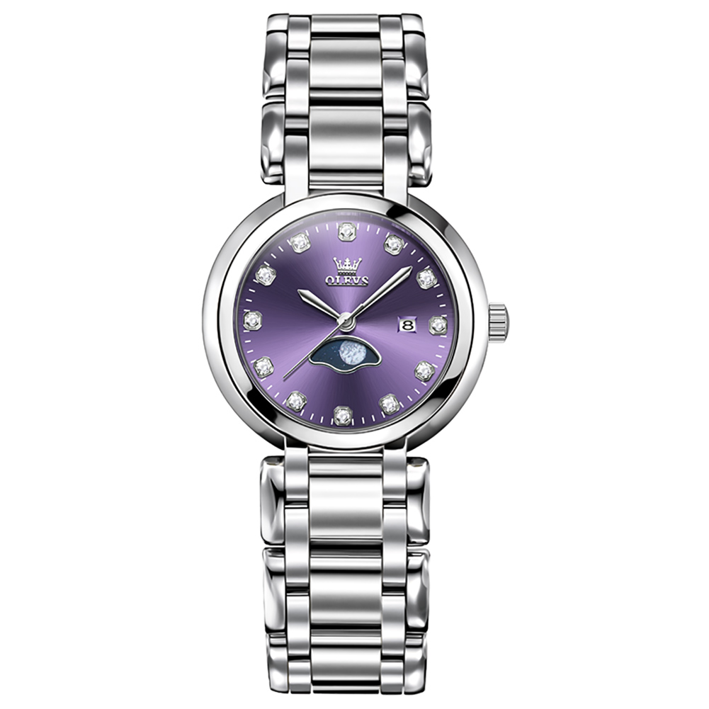 OLEVS Ladies' watch with a stylish, gentle, and high aesthetic value, niche moon phase, simple, waterproof quartz women's watch