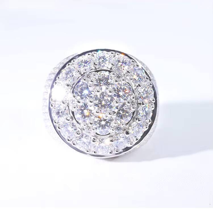 Custom Handmade 18k White Gold Plated S925 Silver Iced Out Bling Moissanite Diamond Cuban Ring Form Men Hip Hop Rings