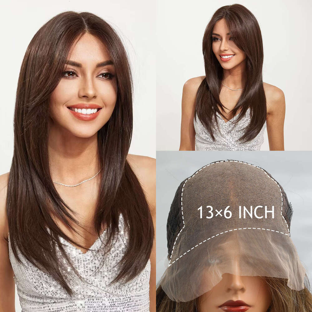 Hot Selling 13*6 Large Area Lace Wig Middle Part Black Brown Long Straight Hair Fashion Full Head Hairstyle Wigs VMS