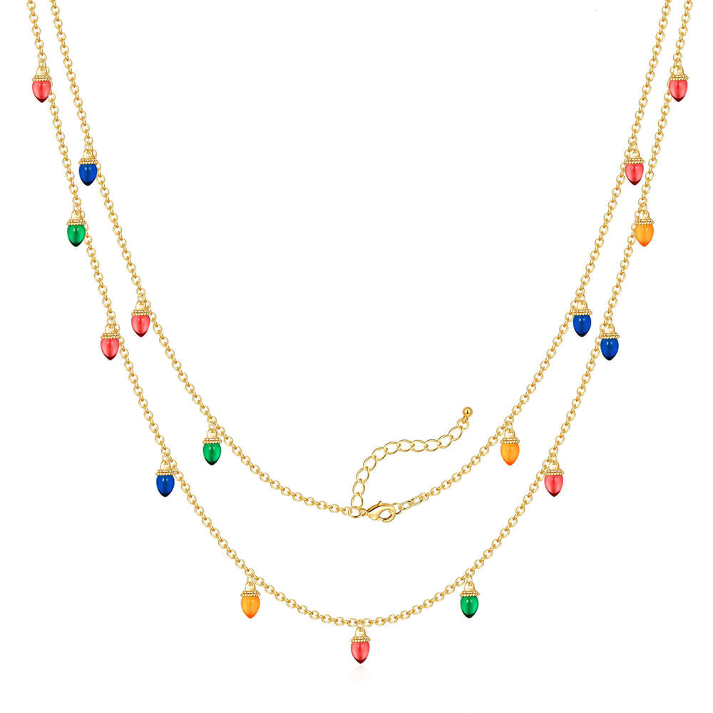 Cross-Border Christmas Lantern Necklace for Women, Niche Colorful Oil Drop Layered Design, High-End Necklace, Collarbone Chain